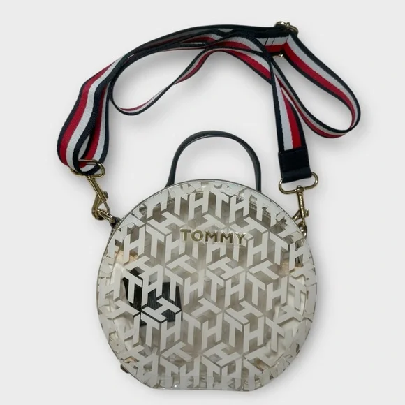 GUC Tommy Hilfiger White and Gold Transparent Monogram Circular Crossbody Bag - Picture 2 of 9